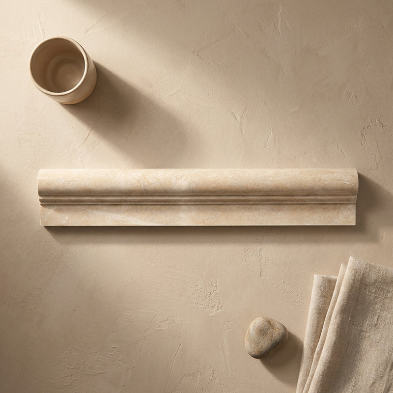 Crema Marfil (Spanish) Marble 2x12 Cream Polished Tile OG-1 (Single-step Chair Rail Trim)
