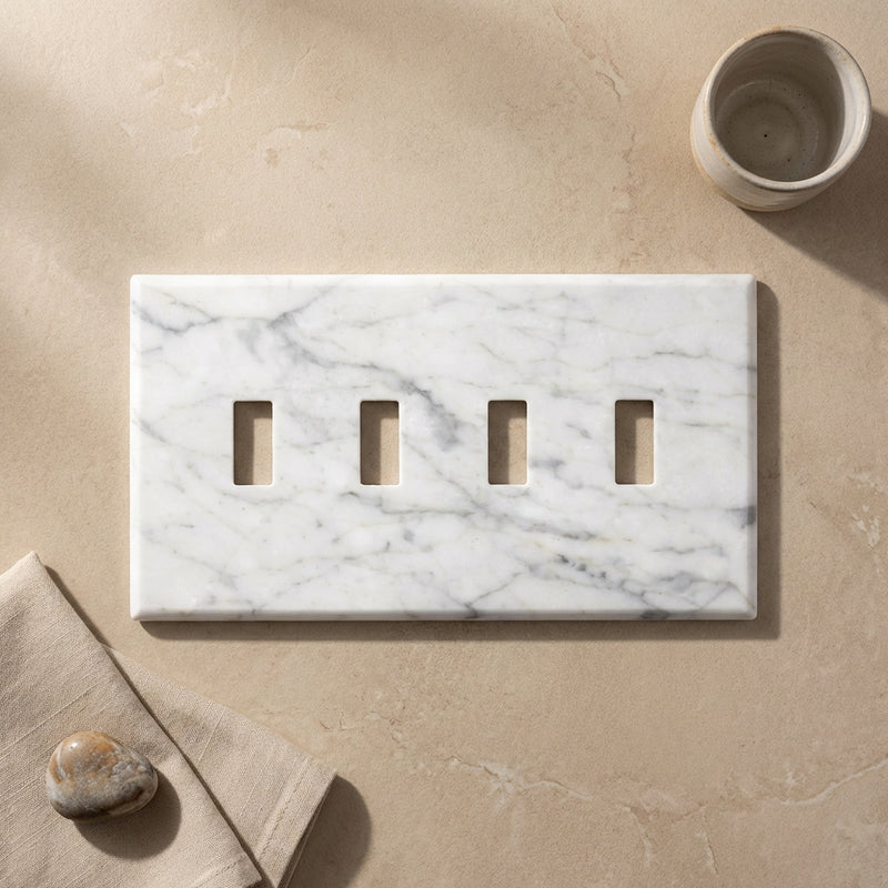 Bianco Carrara Switch Plate Covers 4-1/2x8 1/4 Polished Plate Cover 4-TOGGLE