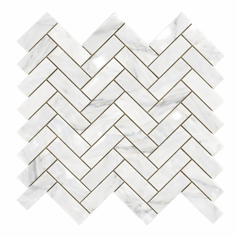 Oriental White (Asian Statuary) Marble 1x3 Polished Herringbone Mosaic