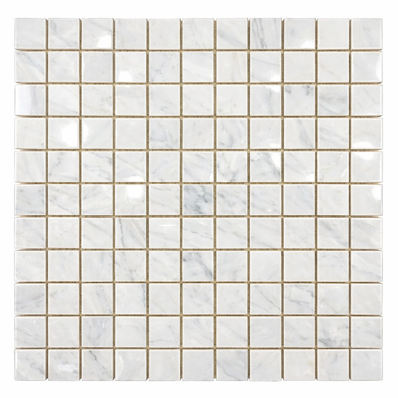 Oriental White (Asian Statuary) Marble 1x1 Polished Mosaic