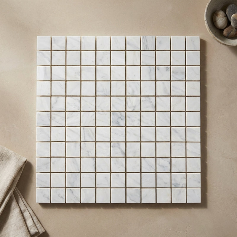 Oriental White (Asian Statuary) Marble 1x1 Polished Mosaic
