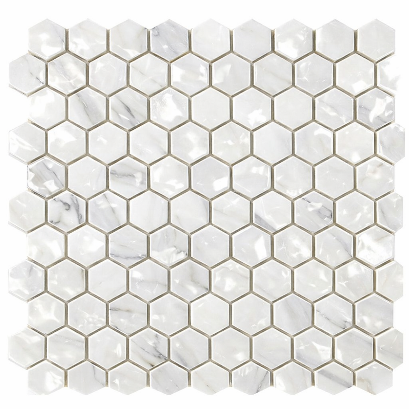 Oriental White (Asian Statuary) Marble 1x1 Polished Hexagon Mosaic