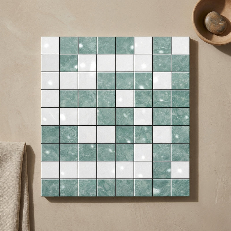 Thassos White (Greek) Marble Polished Tile Greek Key Border CORNER (w/ Blue-Gray)