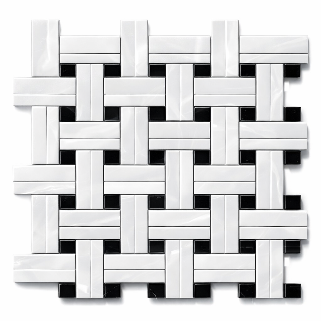 Thassos White (Greek) Marble Polished Tile BIAS Border CORNER (w/ Blac ...