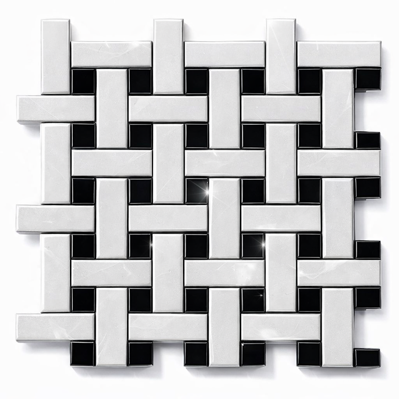 Thassos White (Greek) Marble Polished Tile BIAS Border CORNER (w/ Ming Green)