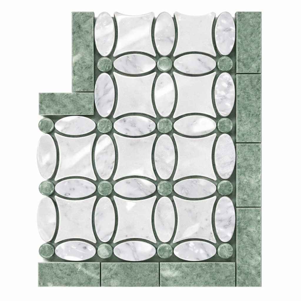 Thassos White (Greek) Marble Polished Tile Florida Flower Border CORNE ...