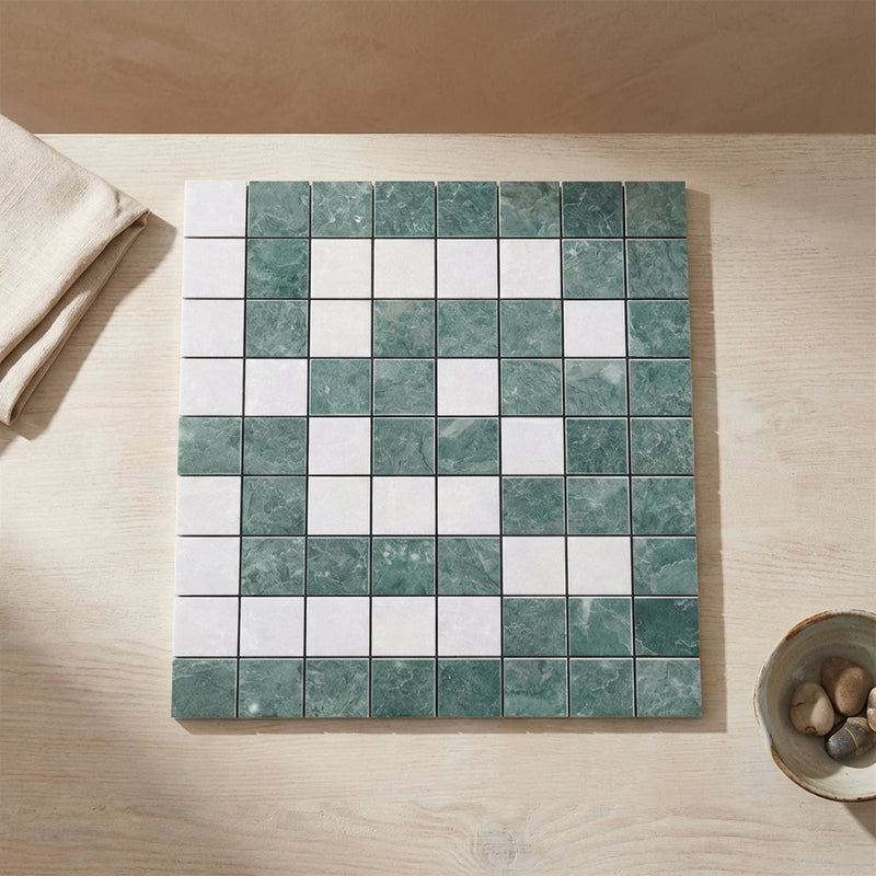 Thassos White (Greek) Marble Polished Tile Greek Key Border CORNER (w/ Black)