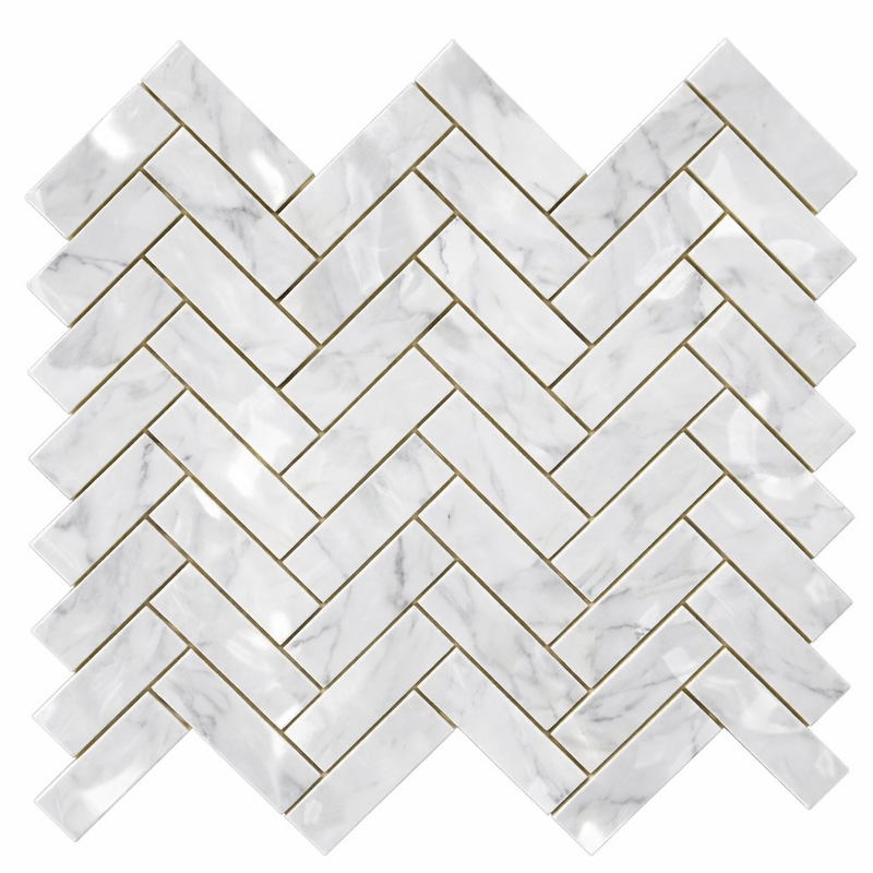 Carrara White (Italian) Marble 1x3 Polished Herringbone Mosaic