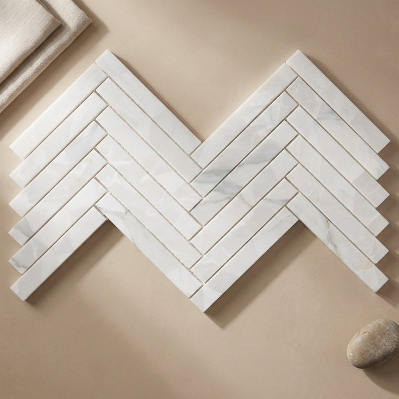 Calacatta Oliva Marble 1x6 Polished Herringbone Mosaic