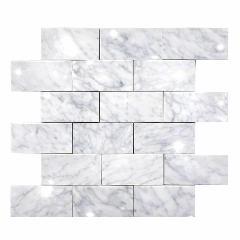 Carrara White (Italian) Marble 2x4 Polished Mosaic Round-Faced (CNC-Arched / Wavy)