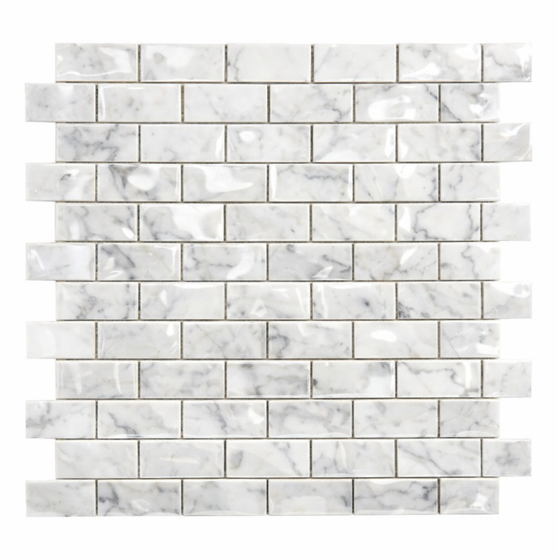 Carrara White (Italian) Marble 1x2 Polished Brick Joint Mosaic Brick Mosaic