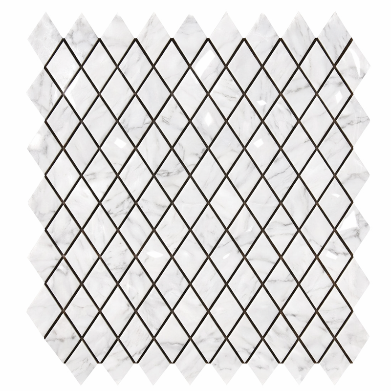 Carrara White (Italian) Marble 1x2 Polished Diamond / Rhomboid Mosaic