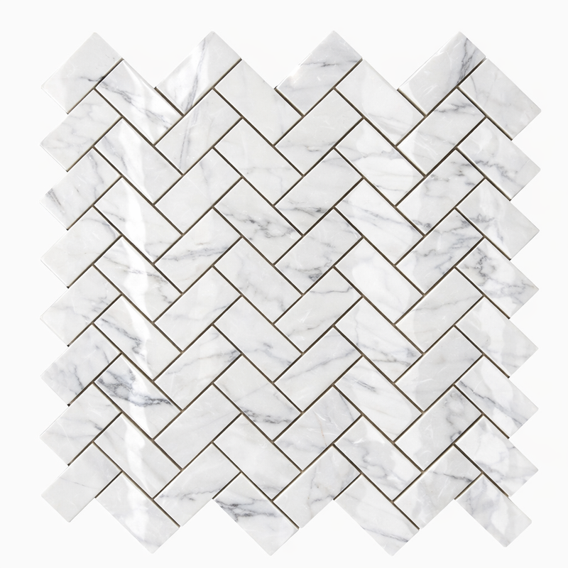 Carrara White (Italian) Marble 1x2 Polished Herringbone Mosaic