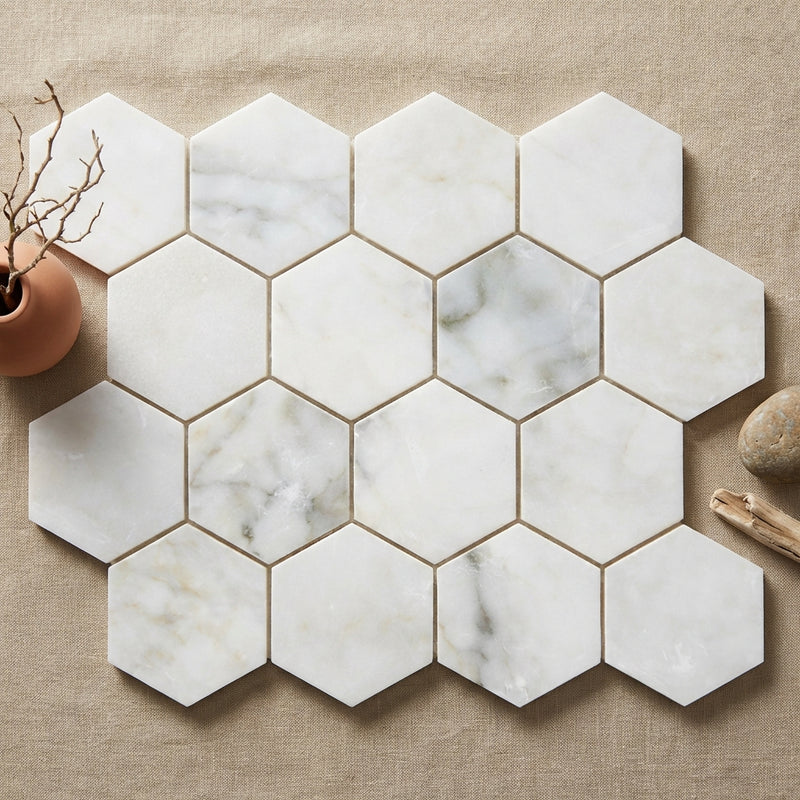Calacatta Oliva Marble 3x3 Polished Hexagon Mosaic