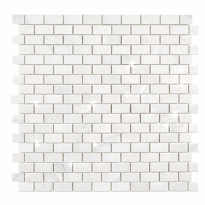 Oriental White (Asian Statuary) Marble 5/8x1 1/4 Polished Brick Joint Mosaic Mini-Brick Mosaic