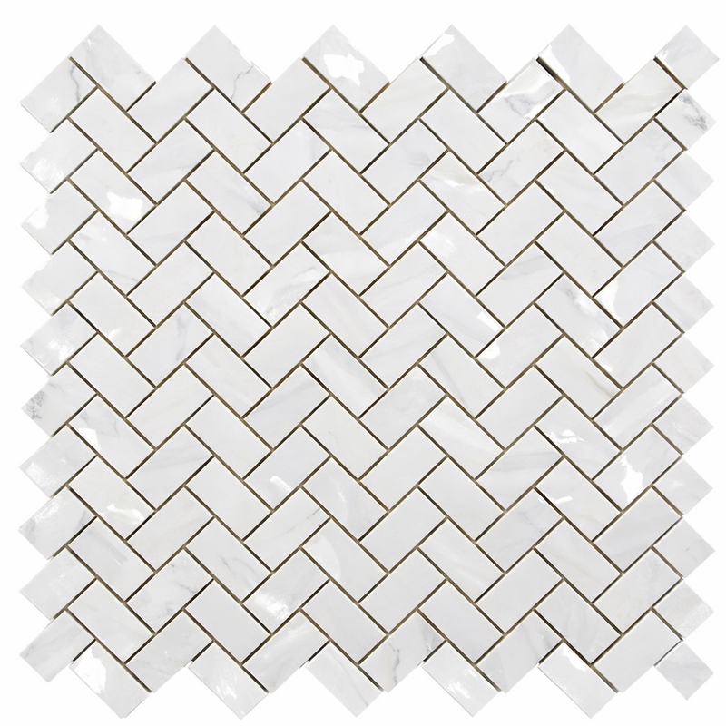 Oriental White (Asian Statuary) Marble 5/8x1 1/4 Polished Herringbone Mosaic Herringbone (Mini) Mosaic