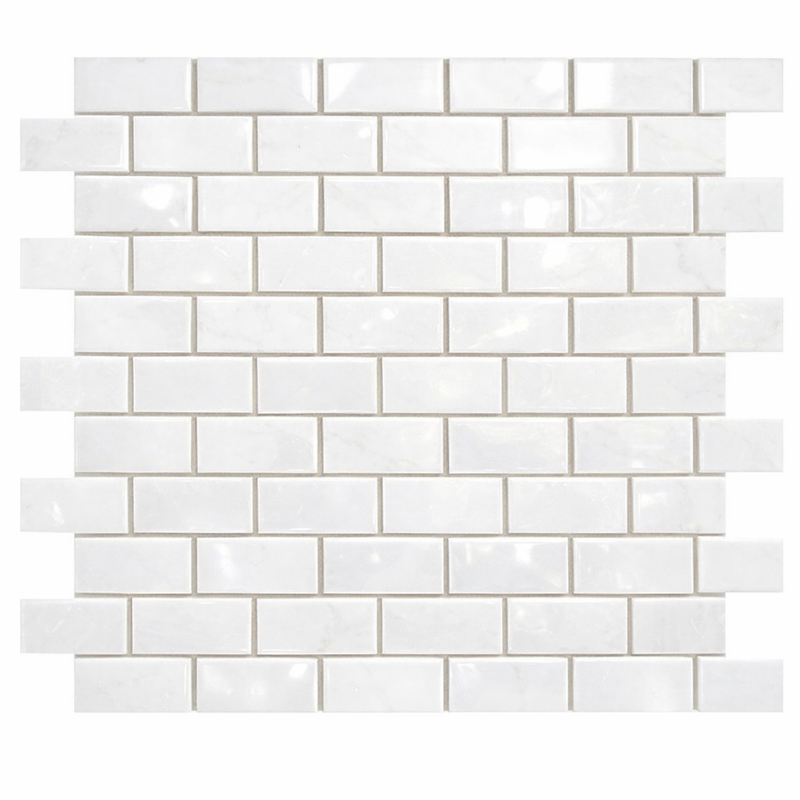 Thassos White (Greek) Marble 1x2 Polished Brick Joint Mosaic Brick Mosaic