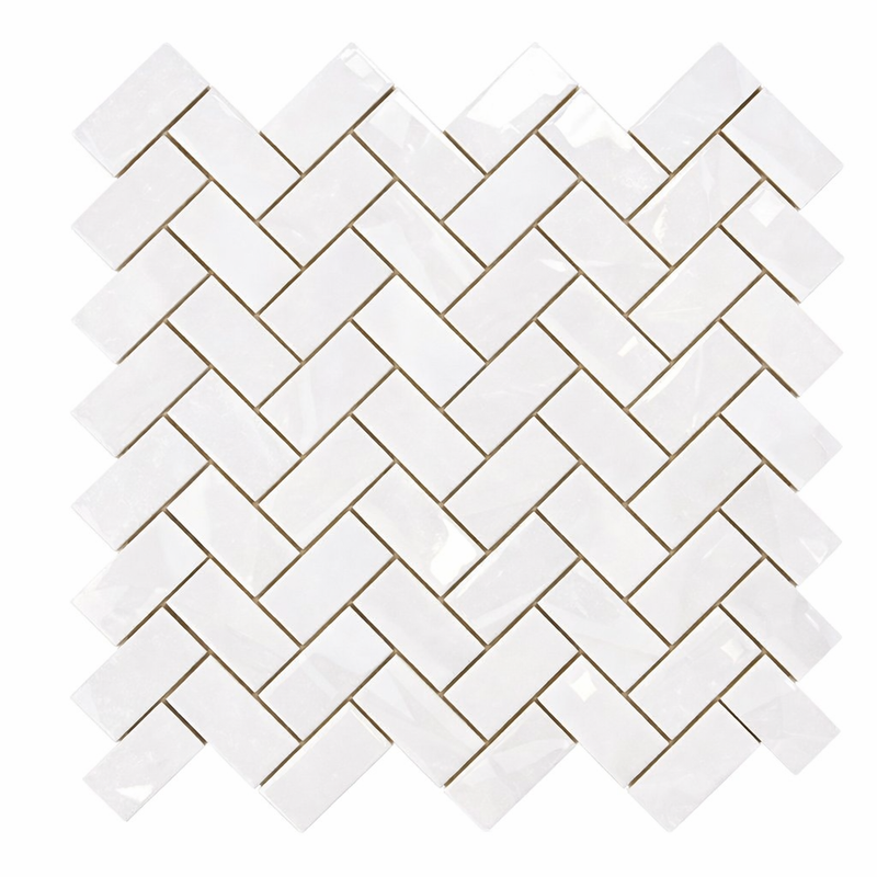Thassos White (Greek) Marble 1x2 Polished Herringbone Mosaic