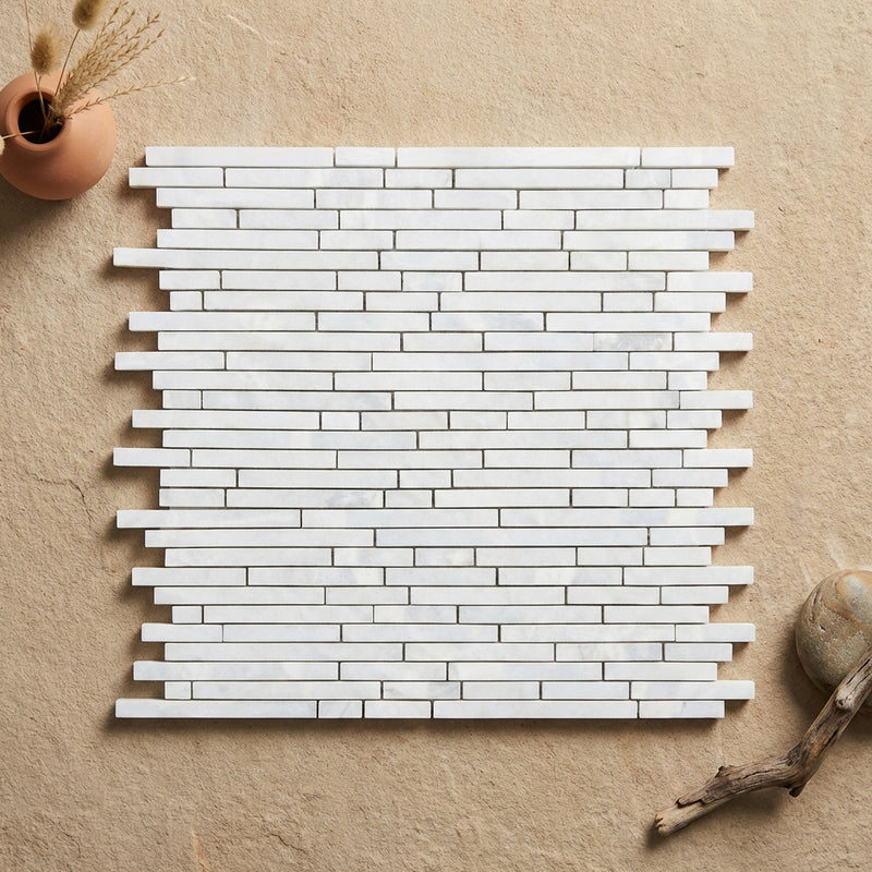Thassos White (Greek) Marble Polished Bamboo Sticks Mosaic Bamboo Sticks (Single-Color: Thassos White) Mosaic