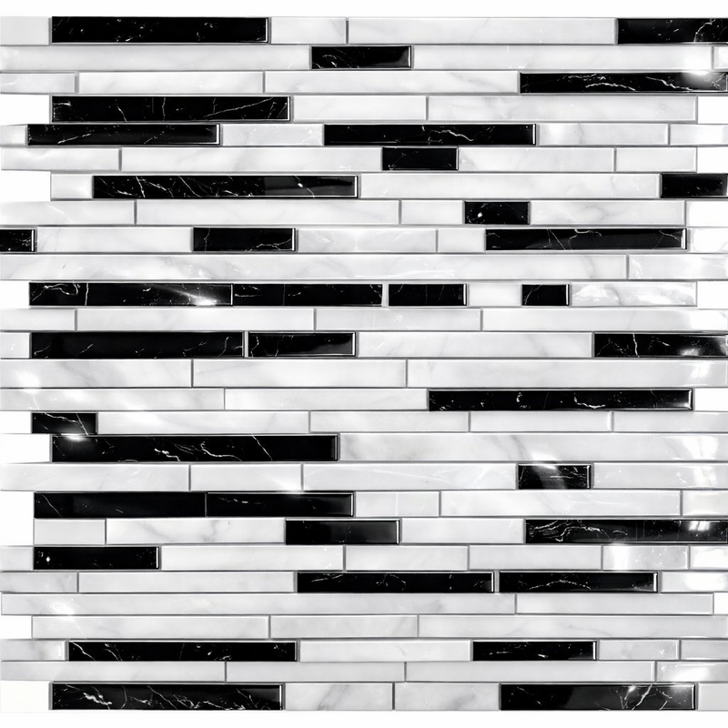 Thassos White (Greek) Marble Polished Bamboo Sticks Mosaic Bamboo Sticks (Thassos + Carrara + Black) Mosaic