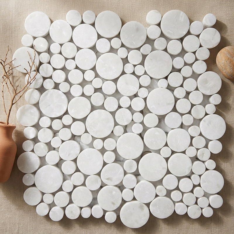 Thassos White (Greek) Marble Polished Bubbles Mosaic