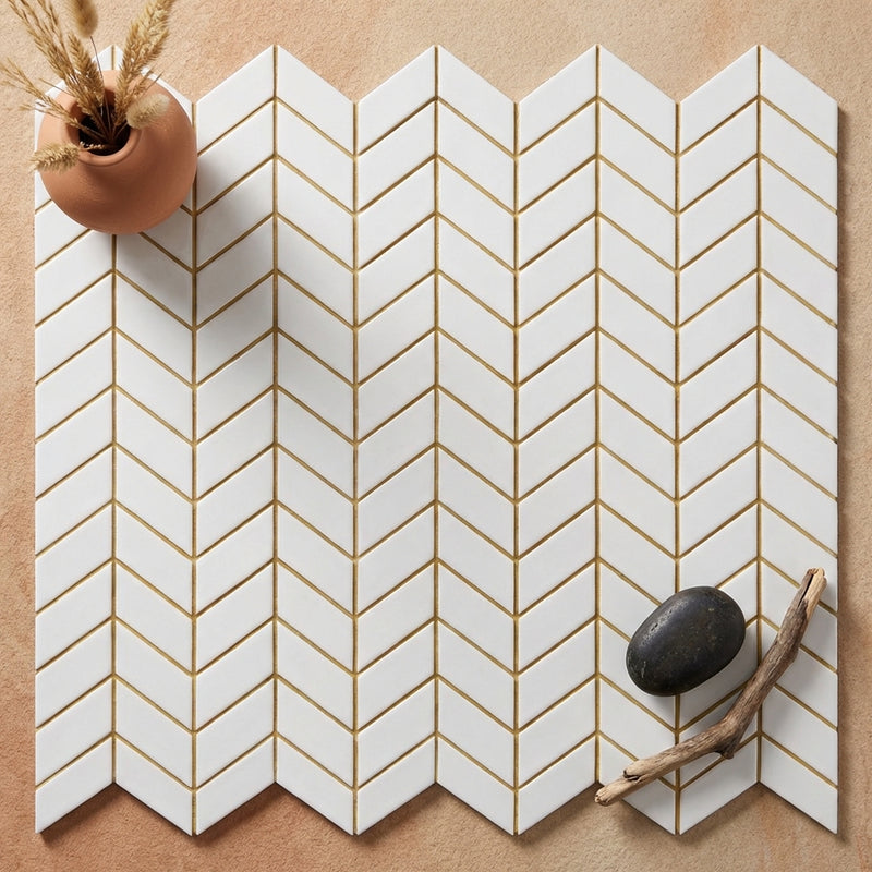 Thassos White (Greek) Marble Polished Chevron Mosaic Chevron (MINI)