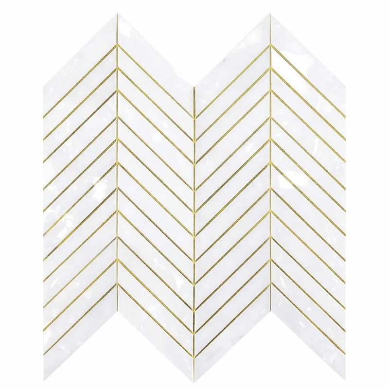 Thassos White (Greek) Marble Polished Chevron Mosaic Chevron (LARGE) (w/ Thassos White)