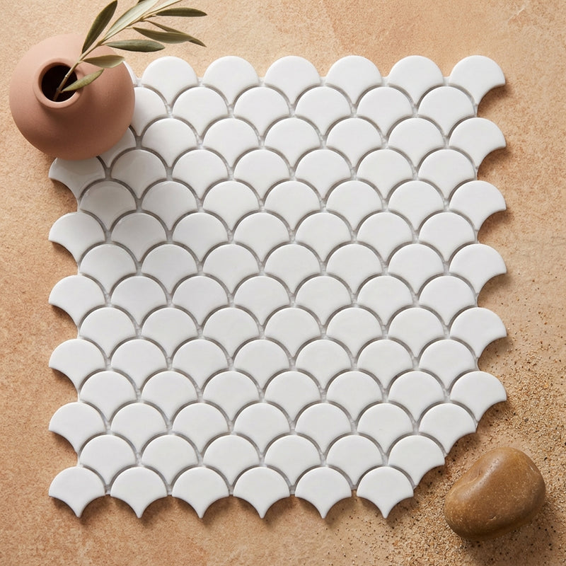 Thassos White (Greek) Marble Polished Fan Mosaic FAN (Raindrop) Mosaic