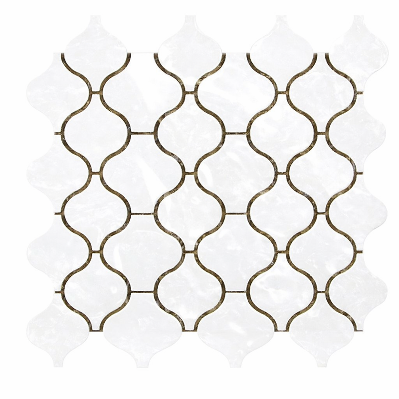 Thassos White (Greek) Marble Polished Lantern Mosaic (3") (Arabesque / Moroccan / Baroque)