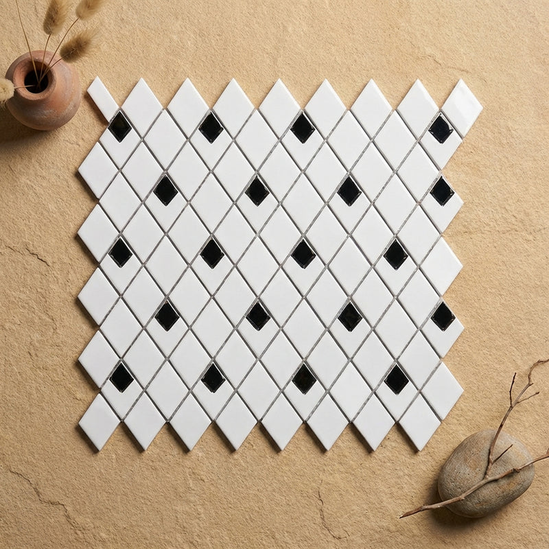 Thassos White (Greek) Marble Polished Mosaic Lattice (Thassos White + Black)