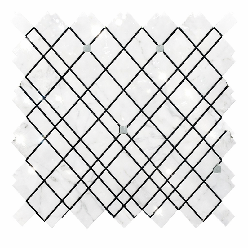 Thassos White (Greek) Marble Polished Mosaic Lattice (Thassos White + Ming-Green)