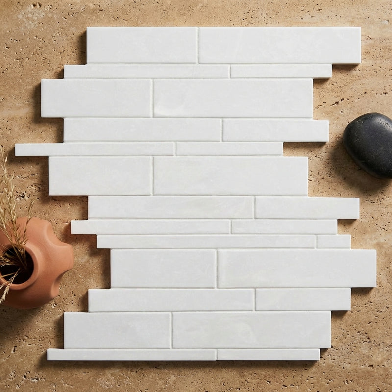 Thassos White (Greek) Marble Polished Manhattan Mosaic Manhattan (Random-Strip) Mosaic