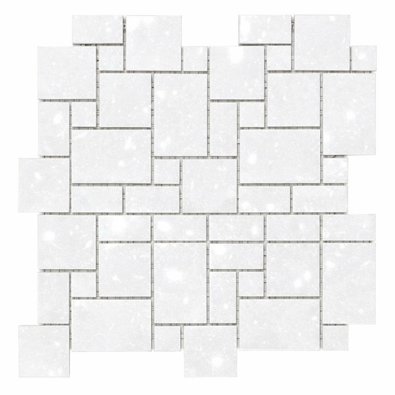 Thassos White (Greek) Marble Polished Mosaic Mini-Versailles Pattern