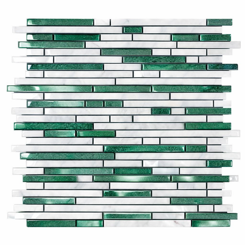 Thassos White (Greek) Marble Polished Bamboo Sticks Mosaic Bamboo Sticks (Thassos + Carrara + Ming Green) Mosaic
