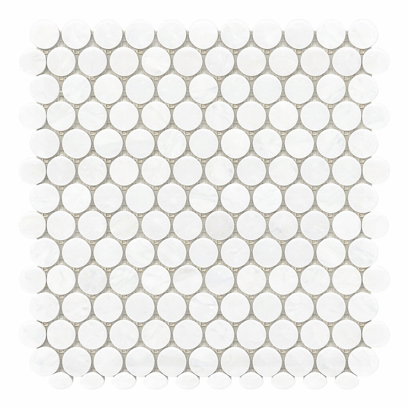 Thassos White (Greek) Marble Polished Penny-Round Mosaic (Single Color: Thassos White)