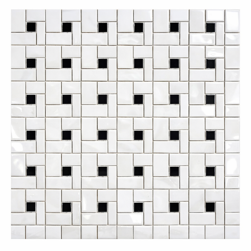 Thassos White (Greek) Marble Polished Pinwheel Mosaic (w/ Black)