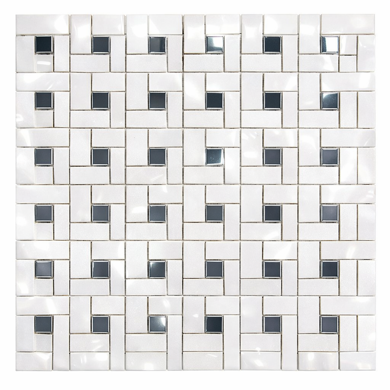 Thassos White (Greek) Marble Polished Pinwheel Mosaic (w/ Blue-Gray)