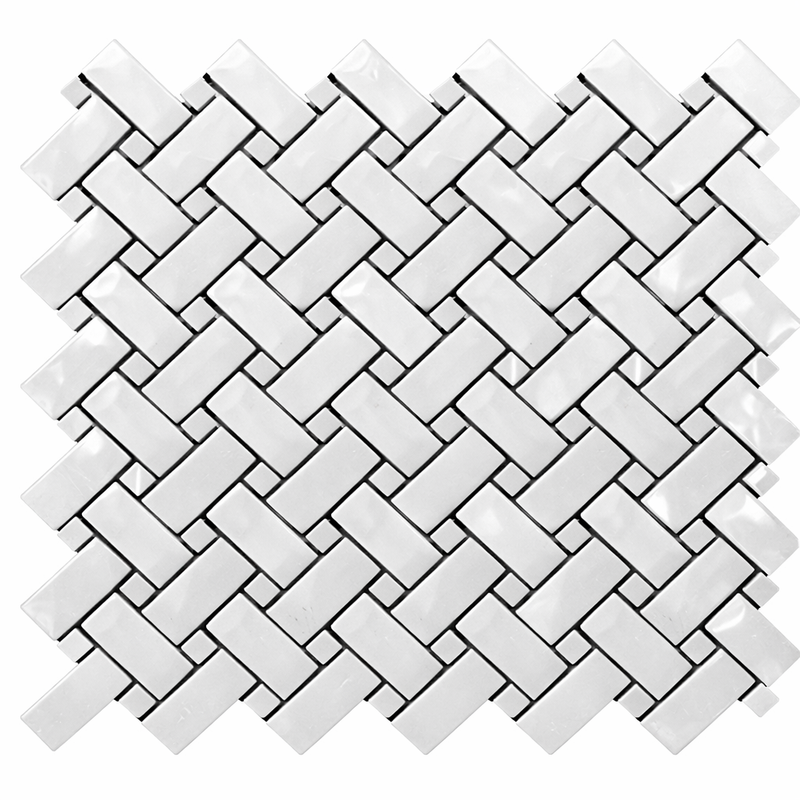 Thassos White (Greek) Marble Polished Stanza Mosaic (w/ Black)