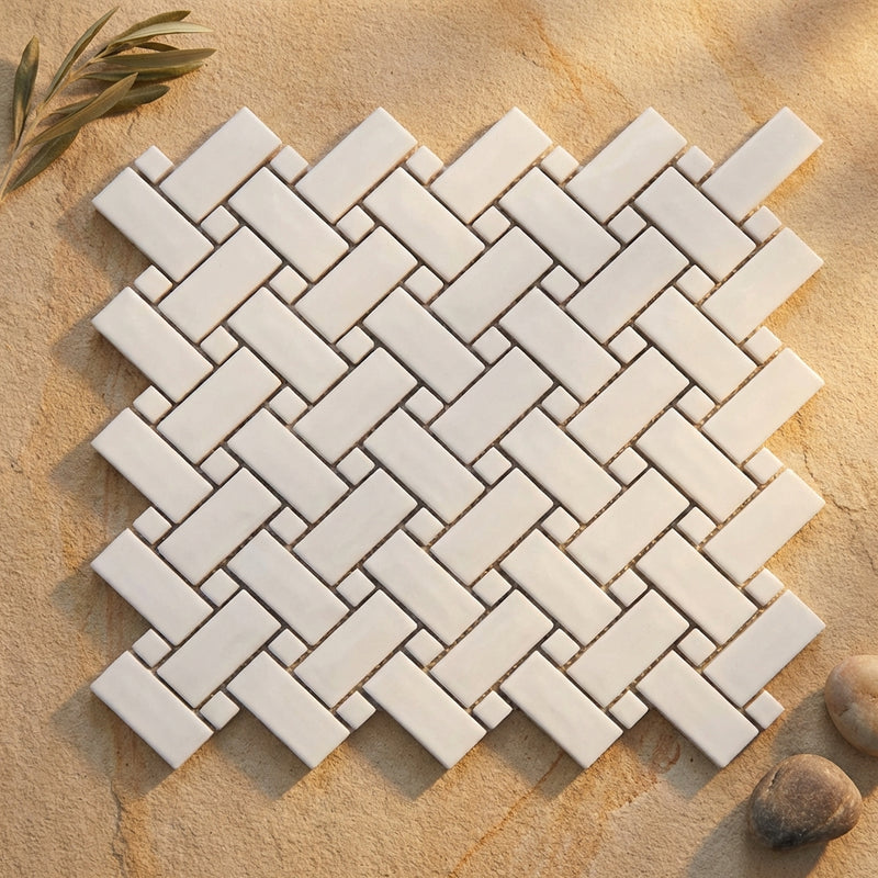Thassos White (Greek) Marble Polished Stanza Mosaic (w/ Black)
