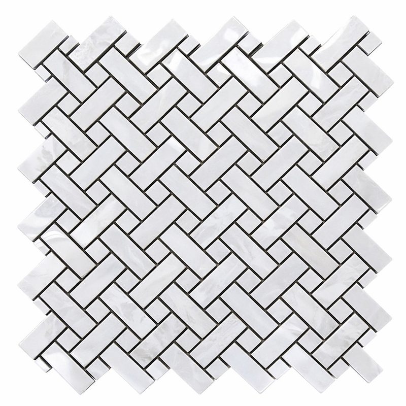 Thassos White (Greek) Marble Polished Stanza Mosaic (w/ Blue-Gray)