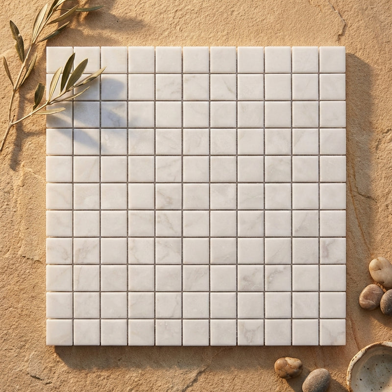 Thassos White (Greek) Marble Polished 3-D Small-Bread Mosaic
