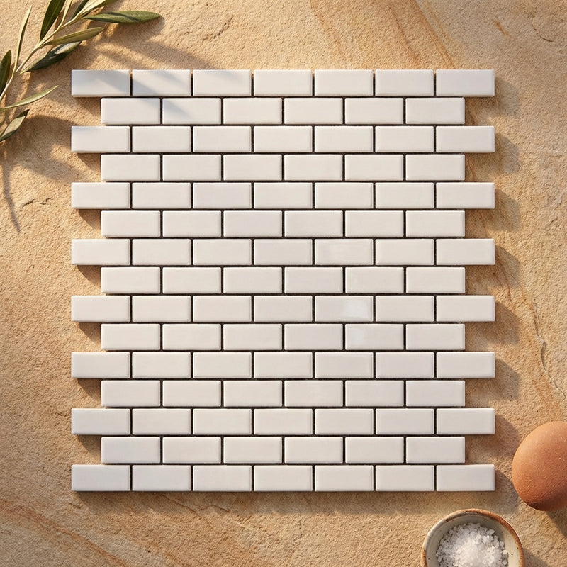 Thassos White (Greek) Marble 5/8x1 1/4 Polished Brick Joint Mosaic Mini-Brick Mosaic