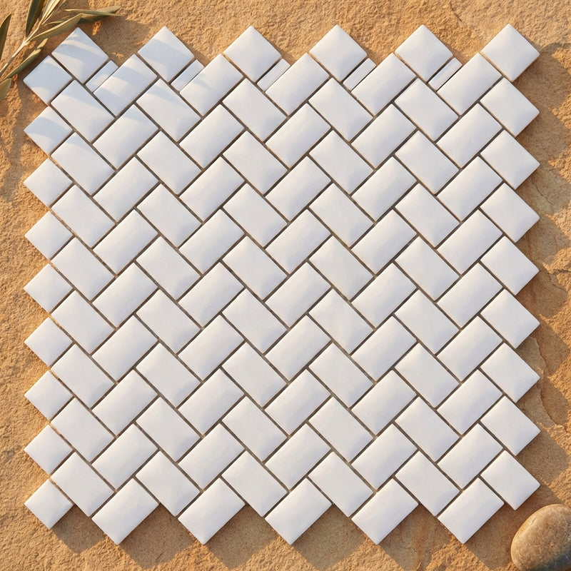 Thassos White (Greek) Marble 5/8x1 1/4 Polished Herringbone Mosaic Herringbone (Mini) Mosaic