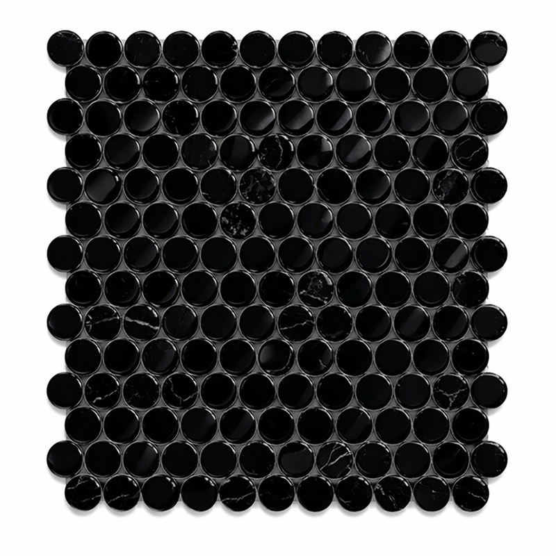 Nero Marquina (Black) Marble Polished Penny-Round Mosaic