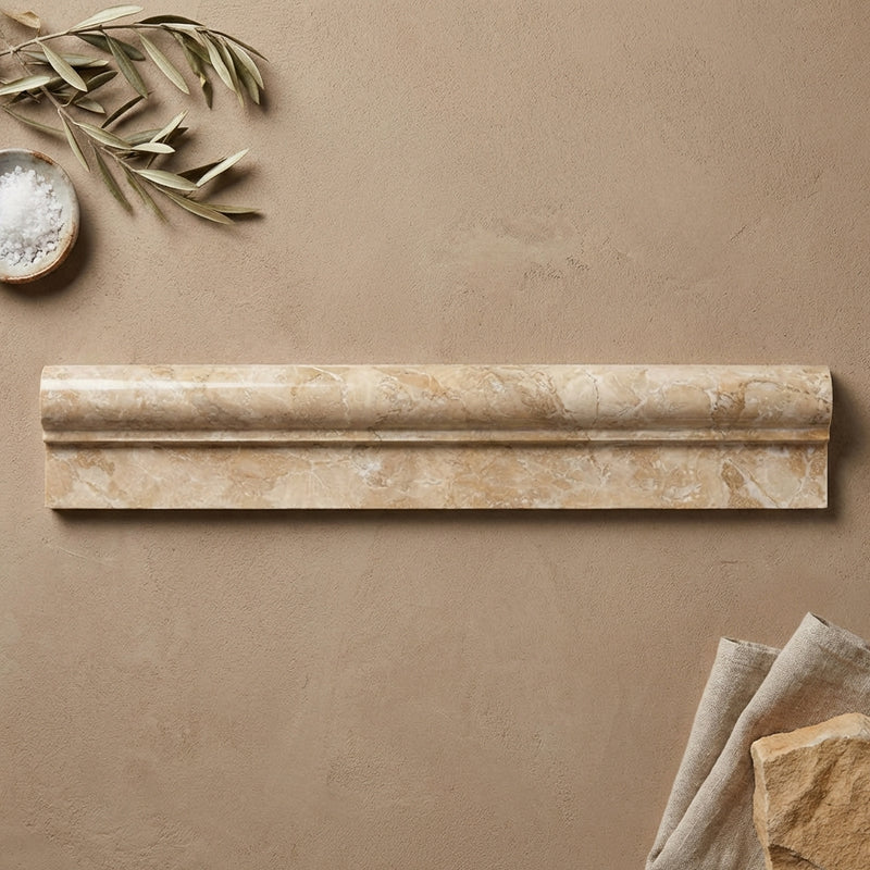 Diano Royal (Queen Beige) Marble 2x12 Polished Tile OG-1 (Single-step Chair Rail Trim)