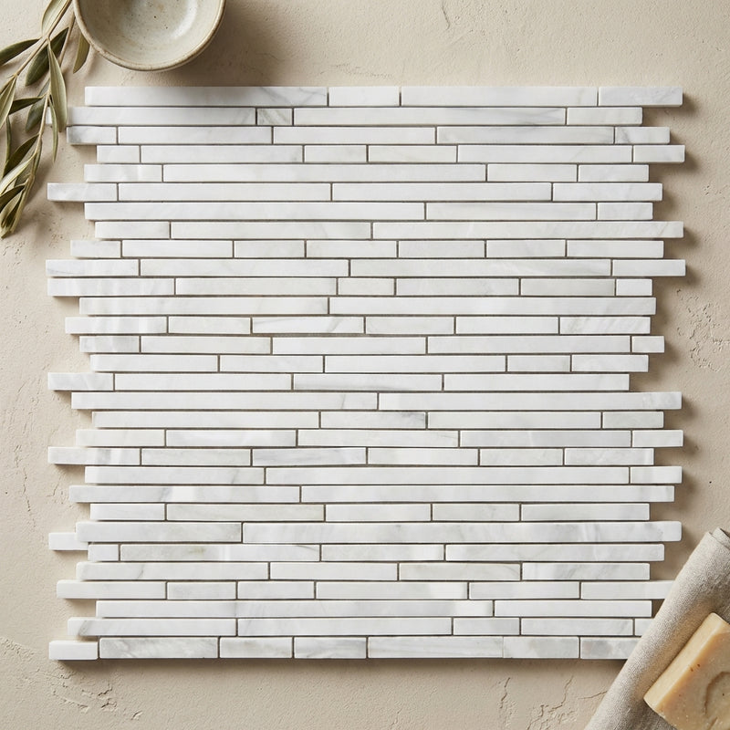 Carrara White (Italian) Marble Polished Bamboo Sticks Mosaic Bamboo Sticks (Single-Color: Carrara) Mosaic