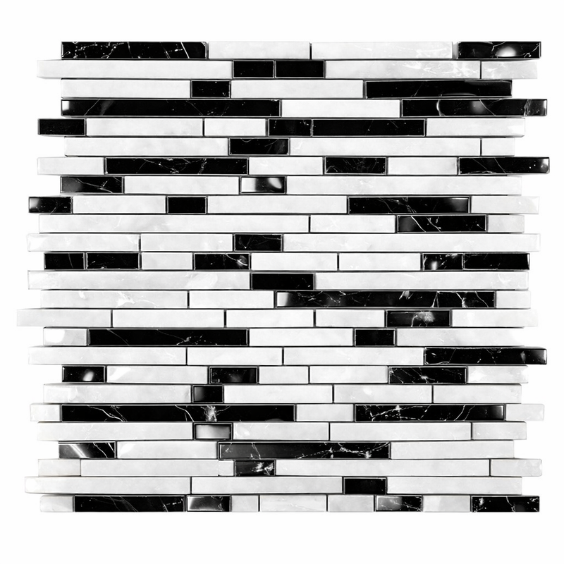 Carrara White (Italian) Marble Polished Bamboo Sticks Mosaic Bamboo Sticks (Thassos + Carrara + Black) Mosaic