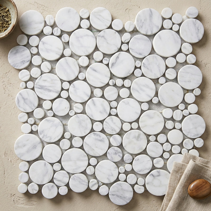Carrara White (Italian) Marble Polished Bubbles Mosaic