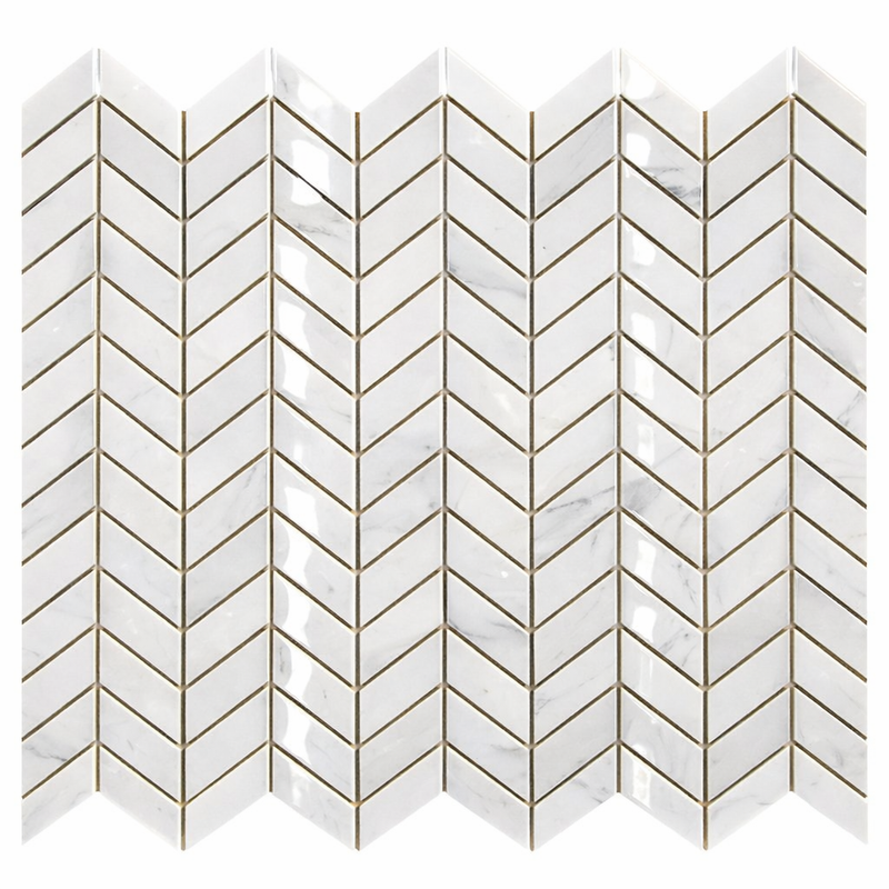Carrara White (Italian) Marble Polished Chevron Mosaic Chevron (MINI)