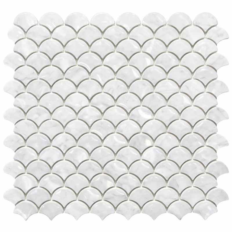 Carrara White (Italian) Marble Polished Fan Mosaic FAN (Raindrop) Mosaic